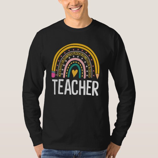 Boho Teacher Rainbow Leopard Teacher-uppskattning T Shirt (Framsida)