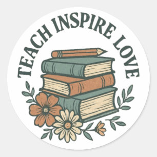 Boho Teacher - Teach Inspire Kärlek Vintage Runt Klistermärke