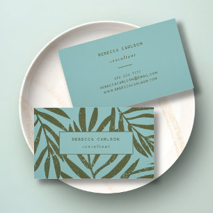 Boho Teal Abstrakt Grunge Botanical Visitkort