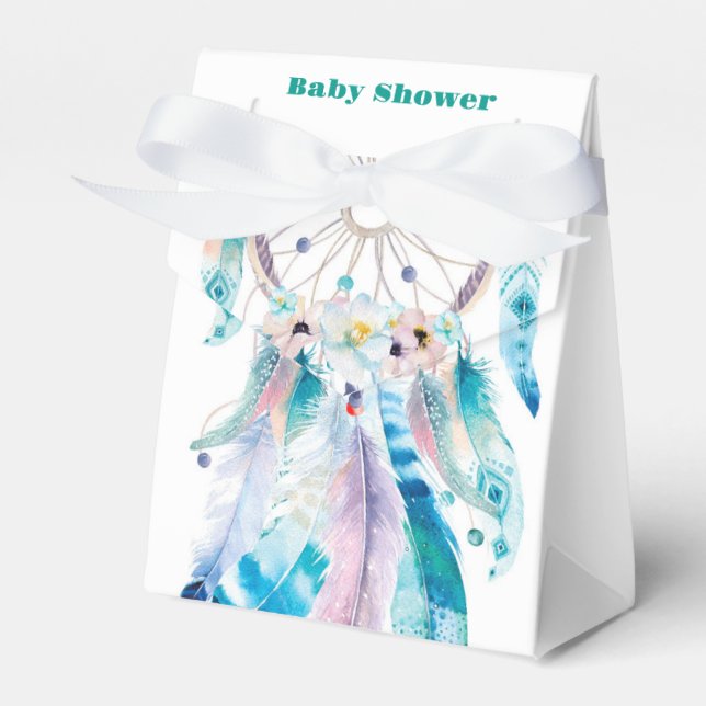 Boho Teal and Lila Dreamcatcher Baby Shower Presentaskar (Framsidan Sidan)