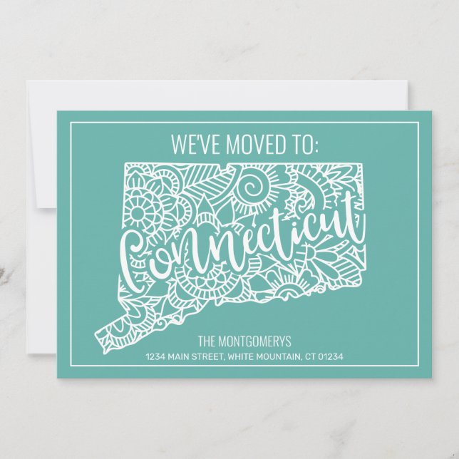 Boho Teal Blommigt Connecticut State Flytta Meddelande (Framsida)