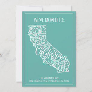 Boho Teal Blommigt Mandala California State Flytta Meddelande