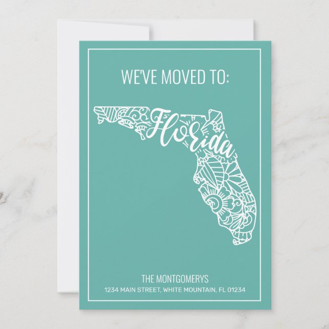 Boho Teal Blommigt Mandala Florida State Flytta Meddelande (Framsida)