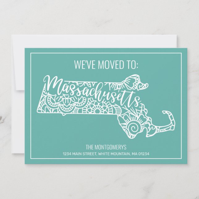Boho Teal Blommigt Mandala Massachusetts Flytta Meddelande (Framsida)