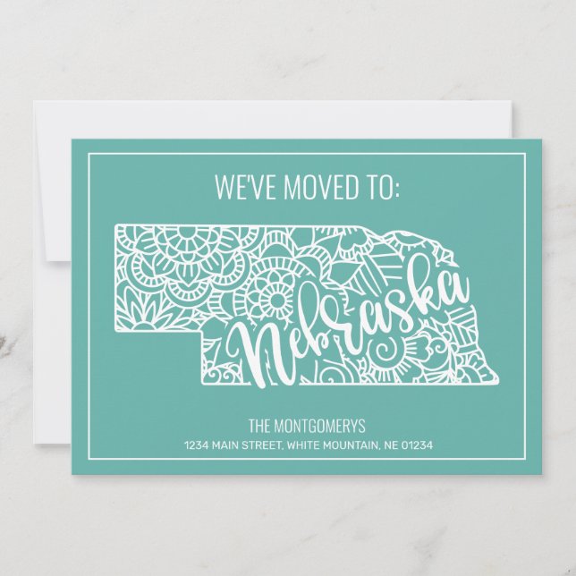 Boho Teal Blommigt Mandala Nebraska Flytta Meddelande (Framsida)