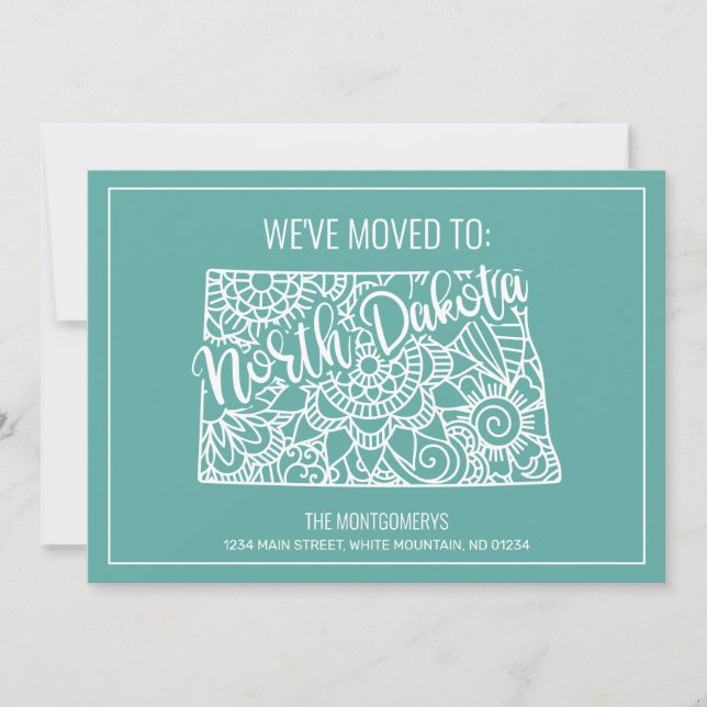 Boho Teal Blommigt Mandala North Dakota State Flyt Meddelande (Framsida)