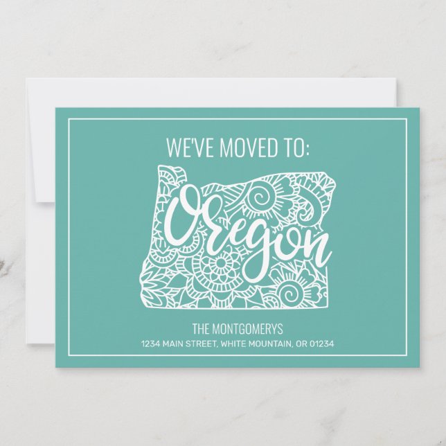 Boho Teal Blommigt Mandala Oregon State Flytta Meddelande (Framsida)
