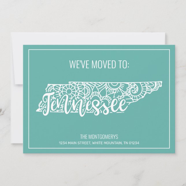 Boho Teal Blommigt Mandala Tennessee Statlig Flytt Meddelande (Framsida)