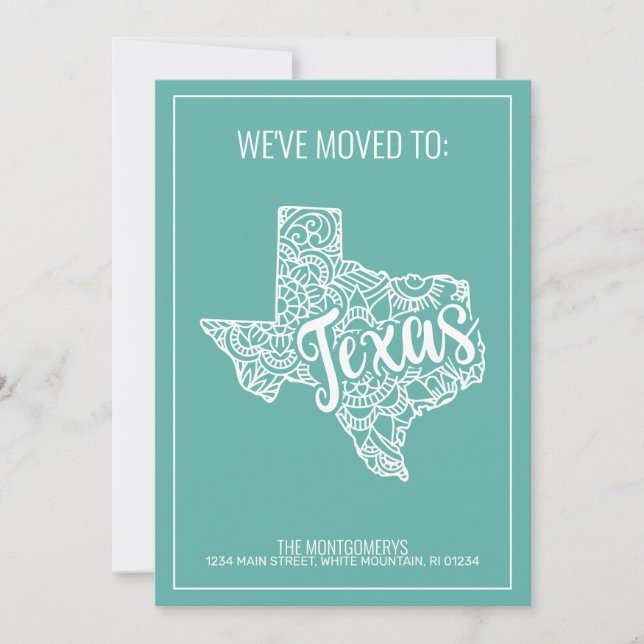 Boho Teal Blommigt Mandala Texas StatsFlytta Meddelande (Framsida)