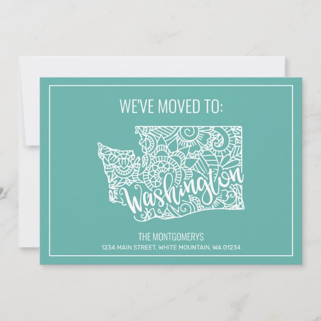 Boho Teal Blommigt Mandala Washington State Flytta Meddelande (Framsida)