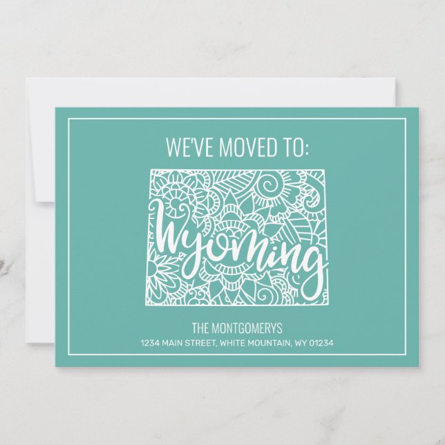 Boho Teal Blommigt Mandala Wyoming State Flytta Meddelande (Framsida)