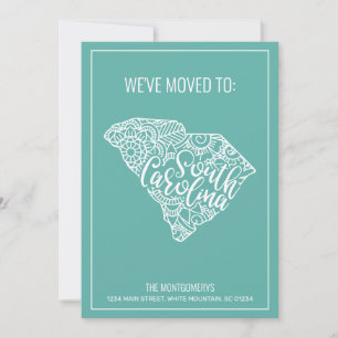Boho Teal Blommigt South Carolina State Flytta Meddelande