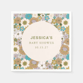 Boho Teal Brown Blommigt Cute Baby Shower Anpassni Pappersservett