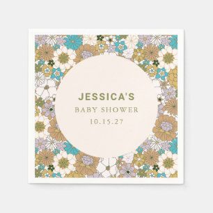 Boho Teal Brown Blommigt Cute Baby Shower Anpassni Pappersservett