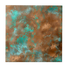 Boho Teal Copper Grunge Kakelplatta