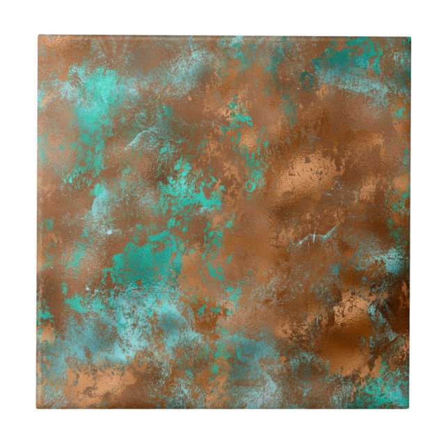 Boho Teal Copper Grunge Kakelplatta (Framsidan)