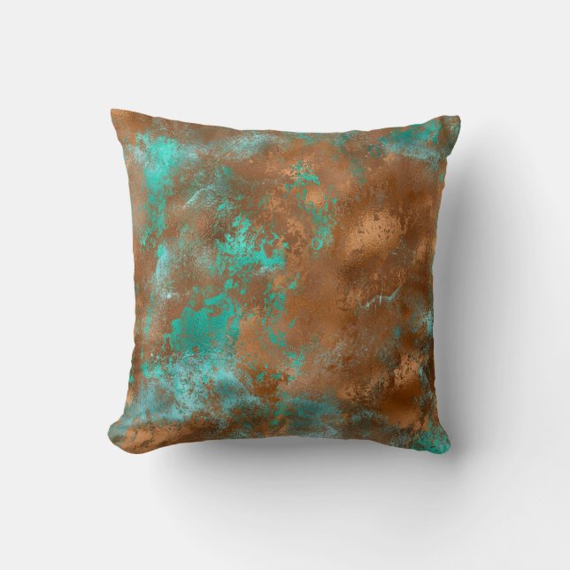 Boho Teal Copper Grunge Kudde (Framsida)
