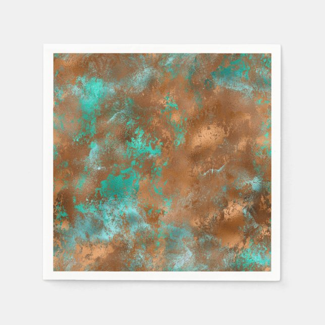 Boho Teal Copper Grunge Pappersservett (Framsidan)