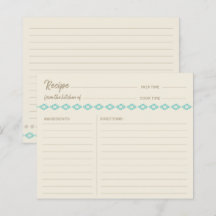 Boho Teal Diamantmönster Enkel Receptkort