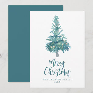 Boho Teal jul Watercolor Träd non-Photo Julkort