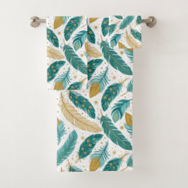 Boho Teal och Guld Feathers