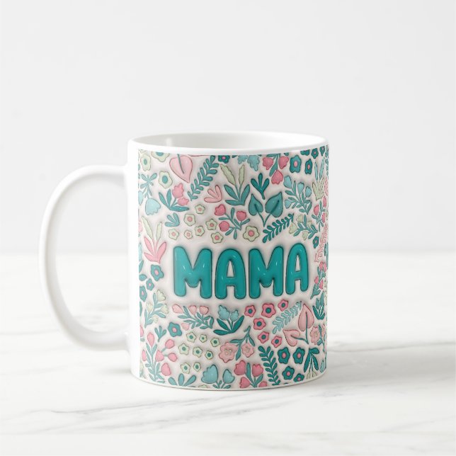 Boho teal och rosa blommig mönster Mama Kaffemugg (Vänster)