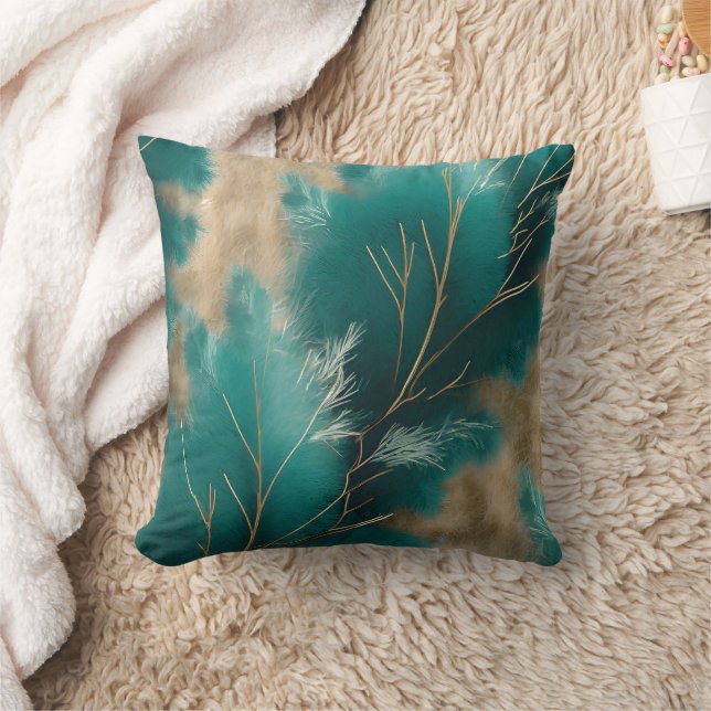 Boho Teal Pillow - Abstrakt Hemdekodsdesign Kudde (Filt)
