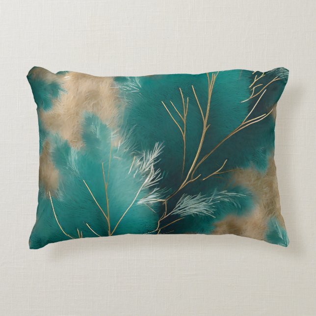 Boho Teal Pillow - Abstrakt Hemdekodsdesign Prydnadskudde (Framsidan)