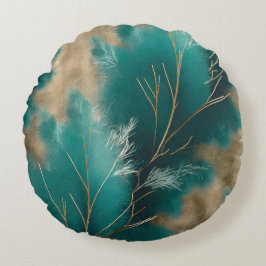 Boho Teal Pillow - Abstrakt Hemdekodsdesign Rund Kudde