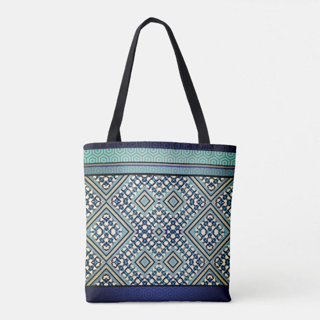 Boho Teal, Tan, Black, Blue Tribal Tygkasse (Baksida)