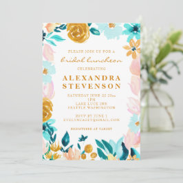 Boho Teal Watercolor Blommigt Möhippa Luncheon Inbjudningar
