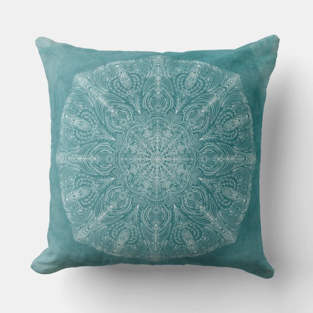 Boho Teal Watercolor Mandala hemdekaler Kudde (Framsida)