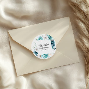 Boho Teal WildblomBaby Shower Runt Klistermärke