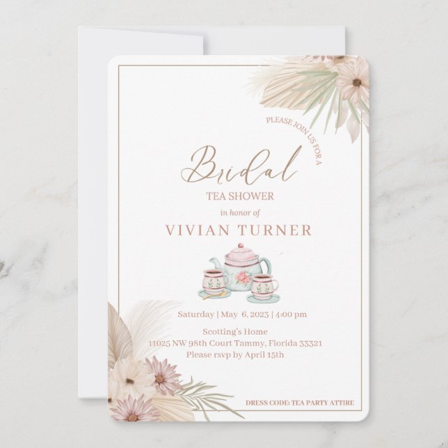 Boho Teaparty Inbjudningar (Framsida)