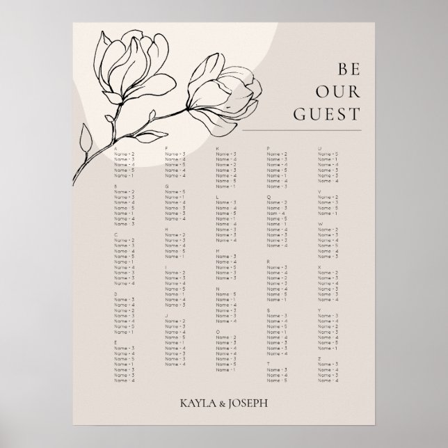 Boho-tecken för alfabetiskt placeringsschema poster (Framsidan)