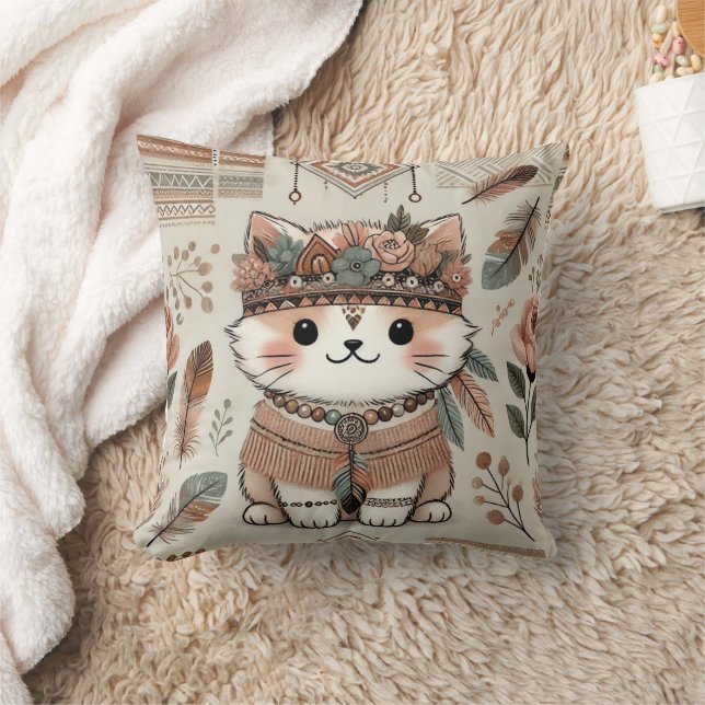 Boho Tecknad Cats Decorative Pillow - Cute & Mysig Kudde (Filt)