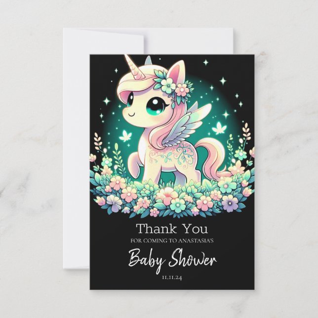 Boho Tecknad Unicorn Baby Shower Tack Kort (Framsida)