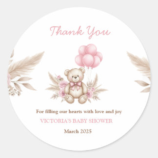 Boho Teddy Bear Baby Shower Favor Classic Round St Runt Klistermärke