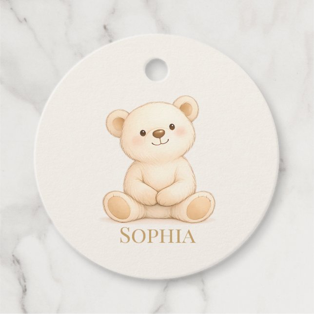 Boho Teddy Bear Baby Shower Gåvor Etiketter (Framsida)