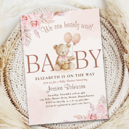 Boho Teddy Bear Baby Shower Girl Inbjudningar