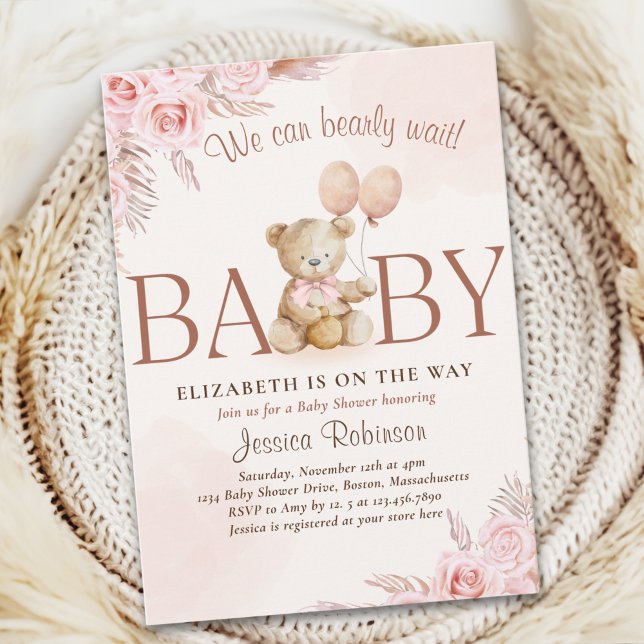 Boho Teddy Bear Baby Shower Girl Inbjudningar (Skapare uppladdad)