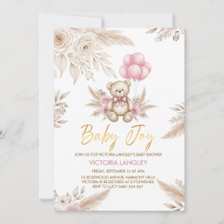 Boho Teddy Bear Baby Shower Invitation Inbjudningar