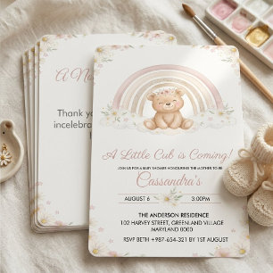 Boho Teddy Bear Baby Shower, Lilla ungen kommer Inbjudningar