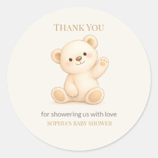 Boho Teddy Bear Baby Shower Runt Klistermärke