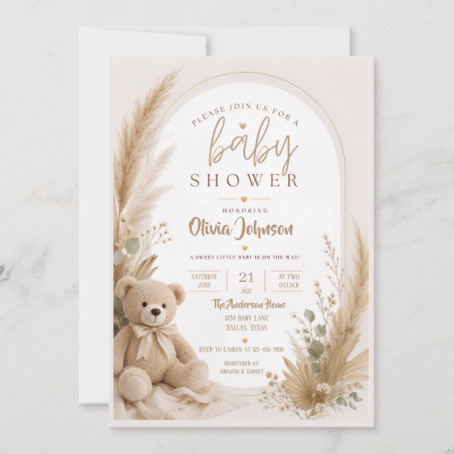 Boho Teddy Bear Barnrumsinbjudan Spara Datumet (Framsida)