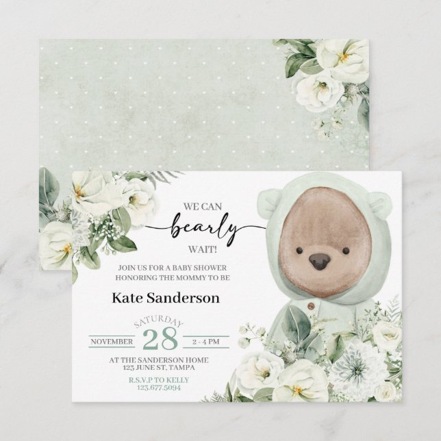 Boho Teddy Bear Bearly Wait Baby Shower Invitation (Fram/baksida)