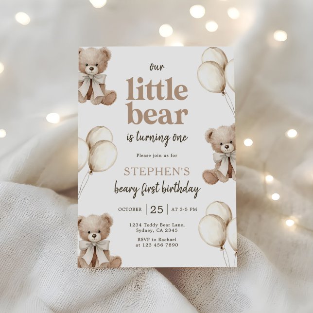 Boho Teddy Bear Beary First 1st Birthday Party Inbjudningar (Skapare uppladdad)