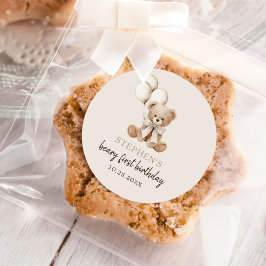 Boho Teddy Bear Beary First 1st Birthday Party Runt Klistermärke
