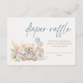 Boho Teddy Bear Blå Bebis Shower Blöja Lotteri Tilläggskort