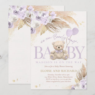 Boho Teddy Bear Flicka Lilafärgad Nästan Inte Vänt Inbjudningar